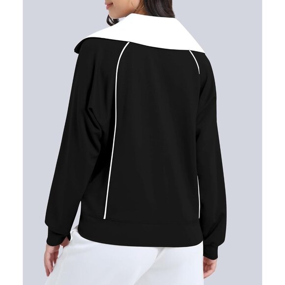 Womens Fashion Half Zip Oversized Sweatshirts Contrast Zipper Pullover Hoodies - Picture 3 of 6